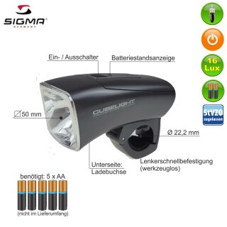 Sigma Cubelight FL-401 16 LUX Halogen Vorderradlampe Fahrradlampe