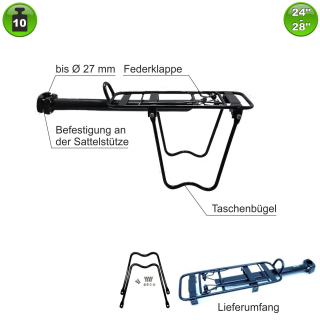 Fahrradgepcktrger mit Bgel Fahrrad Gepcktrger bis 10 kg Schwarz