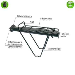 IDEALE Alu Hinterradgepcktrger Fahrrad Gepcktrger schwarz 24 - 28