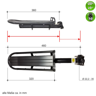 Fahrrad Alu - Gepcktrger schwarz fr 24, 26 und 28
