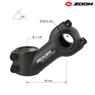 Lenkervorbau MTB/Trekking, ZOOM Ahead, 90 mm 40 Aluminium mattschwarz