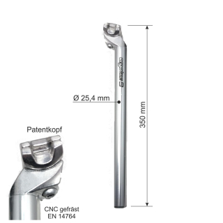 Ergotec Alu Fahrrad Sattelsttze Patentkopf 350 mm  25,4 mm Silber